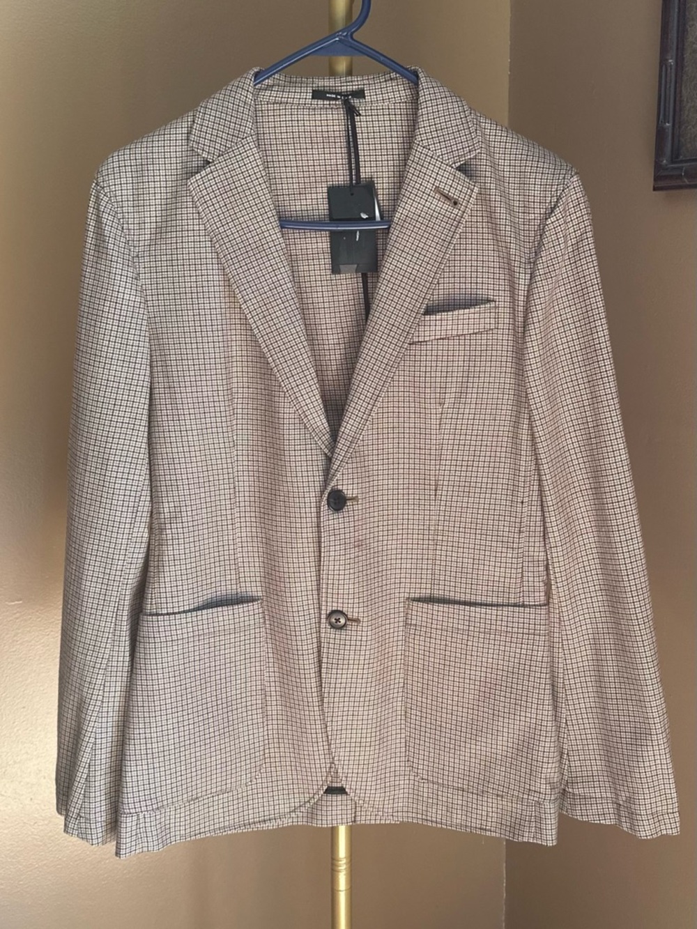 Club Monaco Men's Beige and Black Check Blazer